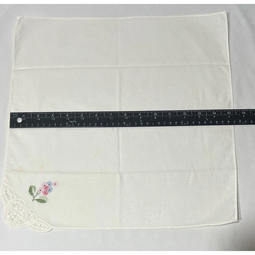Vintage Hanky Handkerchief Dollie Floral Embroidery Lace Grandma Handmade LN